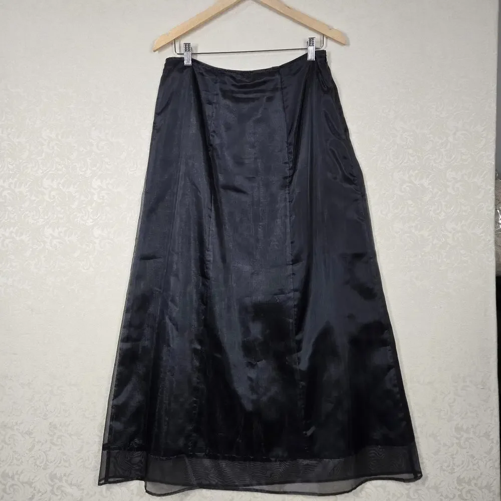 VTG Apostrophe Chiffon Satin Maxi Skirt 12 Black Union Made Label Party Formal